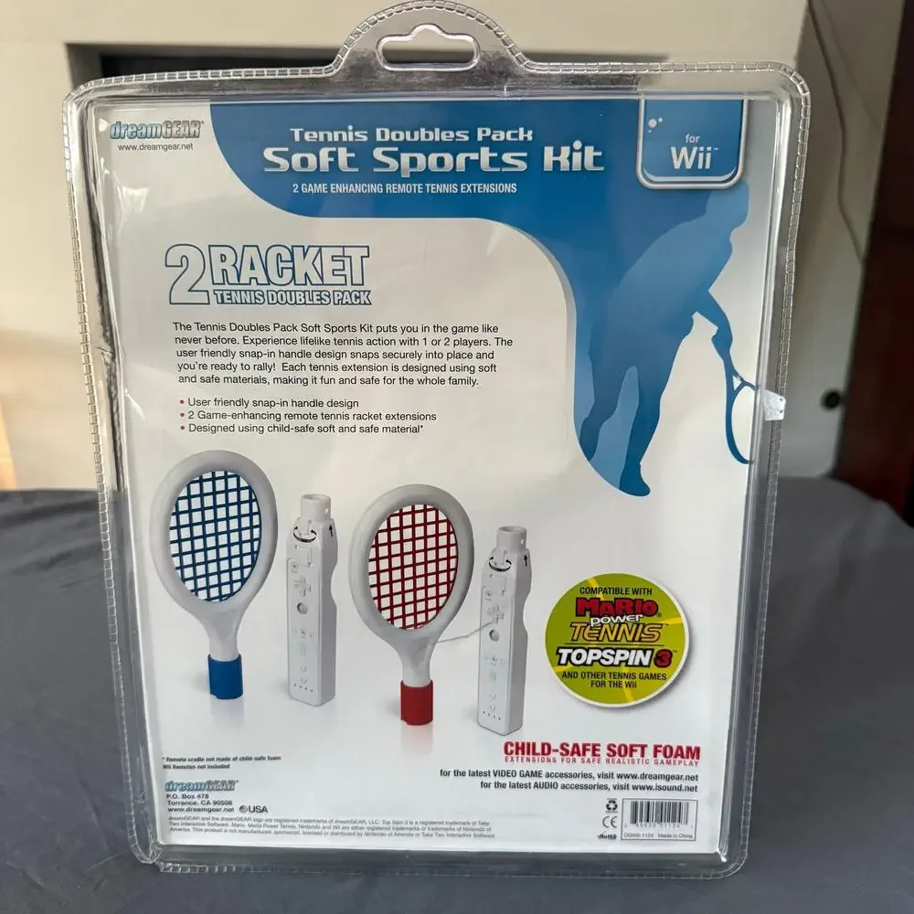 DreamGEAR Nintendo Wii Soft Sports Kit Tennis Doubles Pack 2 Rackets New
